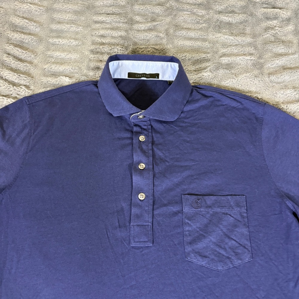 Greyson Mens Navy Blue Short Sleeve Pocket Polo Shirt Large Golf Sportswear